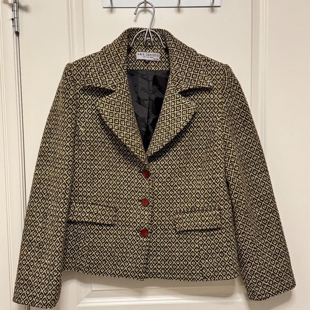 A&K Designs Wool Blend Jacquard Blazer Jacket XL Structured Tailored Fall Winter - Picture 1 of 7